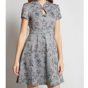 ModCloth High Society floral houndstooth dress